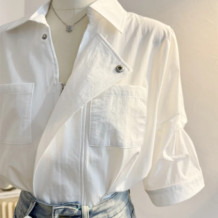 轻奢高级感白色衬衫女夏款女士衬衣宽松休闲职场通勤上衣