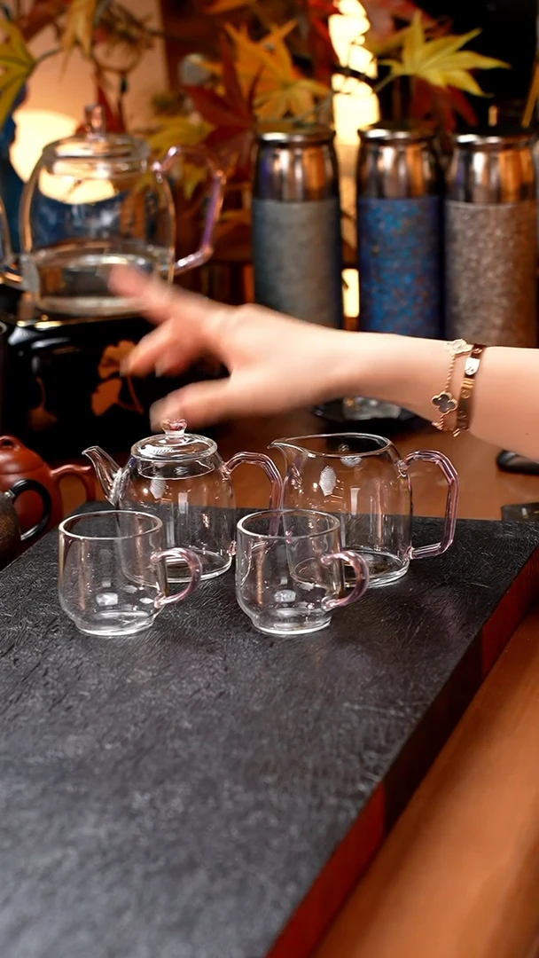 暗香疏影/秦权小泡壶/粉海棠+秦权匀杯/浅粉+水月杯2入/浅粉