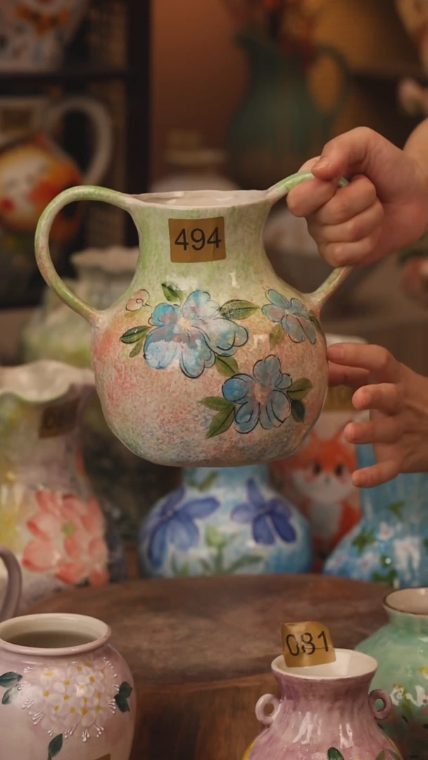 陶瓷494景德镇设计师手作花器摆件侘寂风