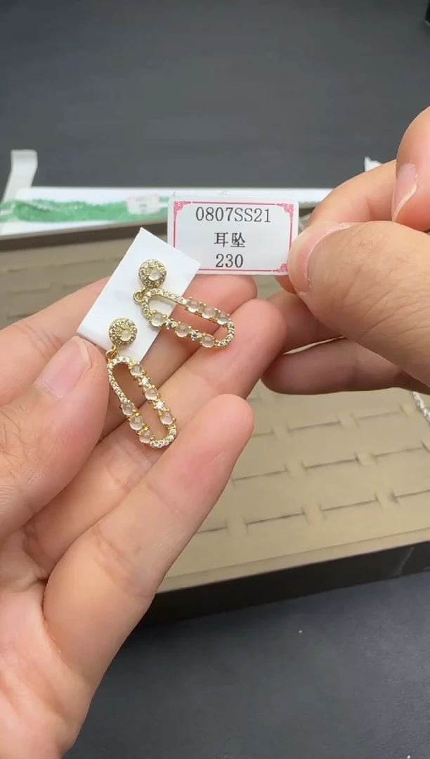 翡翠银S925镶嵌耳饰V**?0807SS21