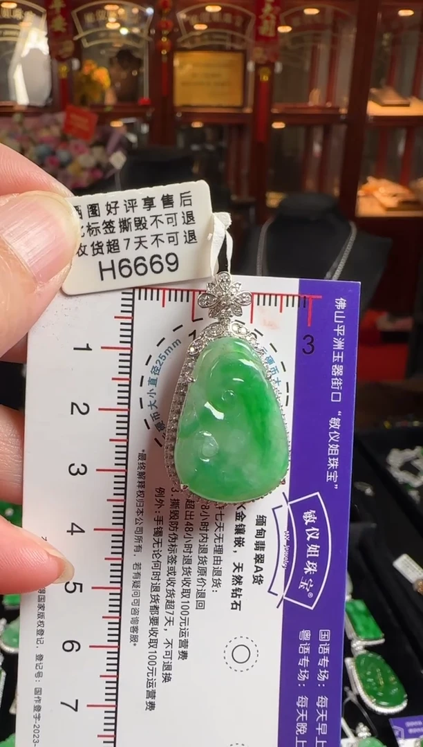 颈饰18K金镶嵌翡翠H6669冰绿如意