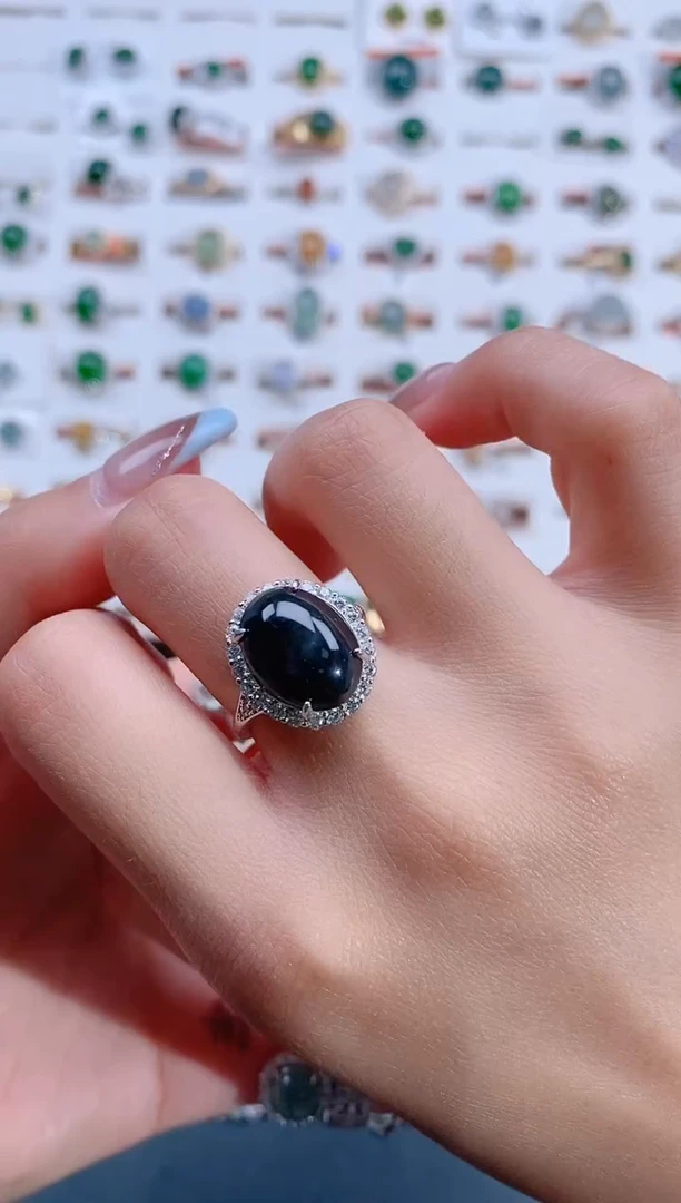 翡翠戒指银S925镶嵌天然翡翠