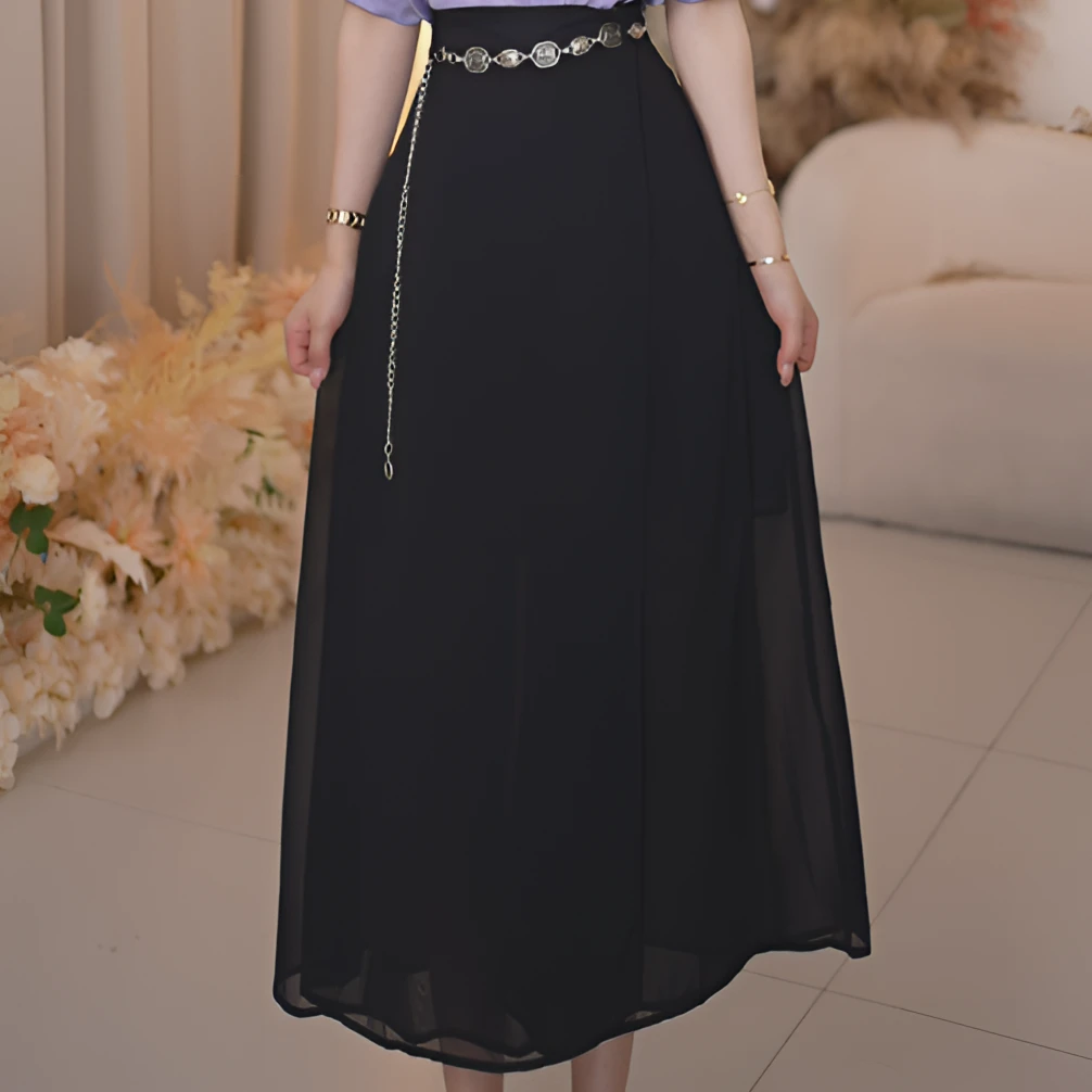 Basic House/百家好半身裙气质轻奢黑色法式长款B1335B5D4V2-1