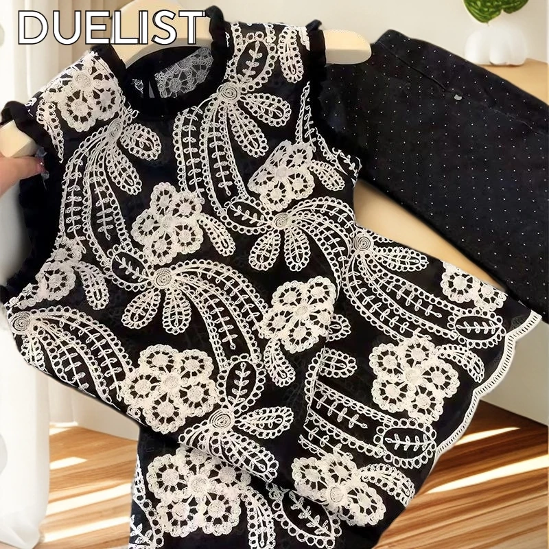 DUELIST法式提花刺绣背心马甲女夏设 计感木耳边休闲百搭坎肩上衣