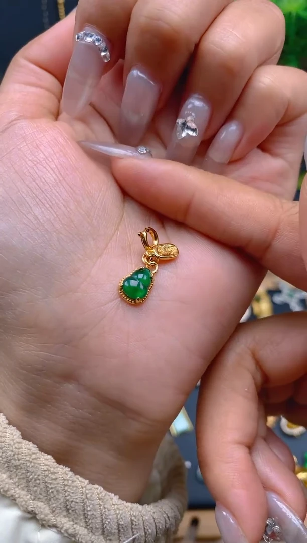 吊坠(不含链)银S925镶嵌翡翠福牌葫芦