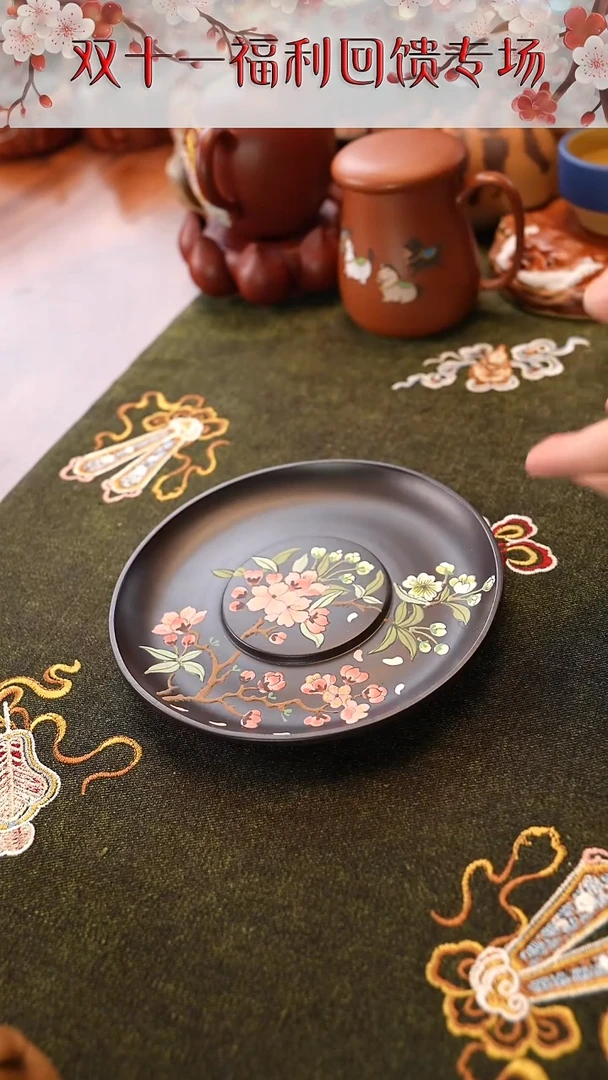 茶壶紫砂朱泥桃花盘