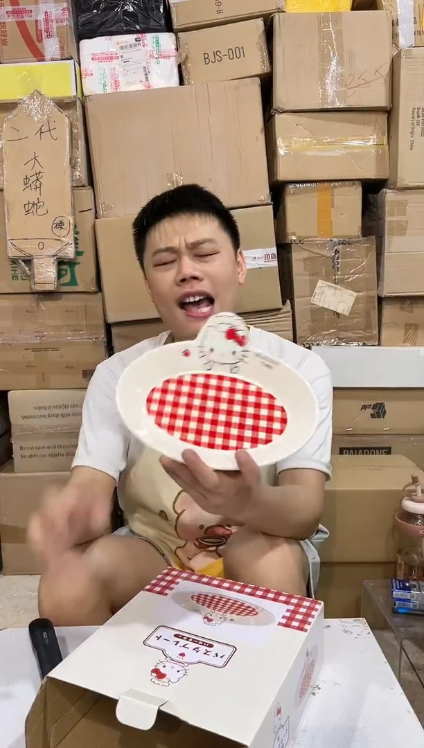 瓷片原盒kt猫红格子餐盘