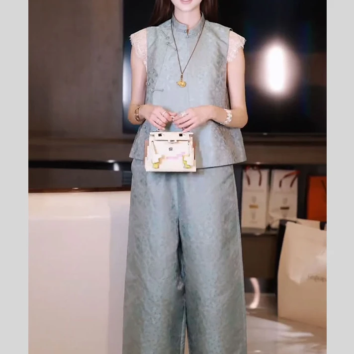 2025超火夏装一整套新中式国风年轻款盘扣改良唐装上衣裤子两件套