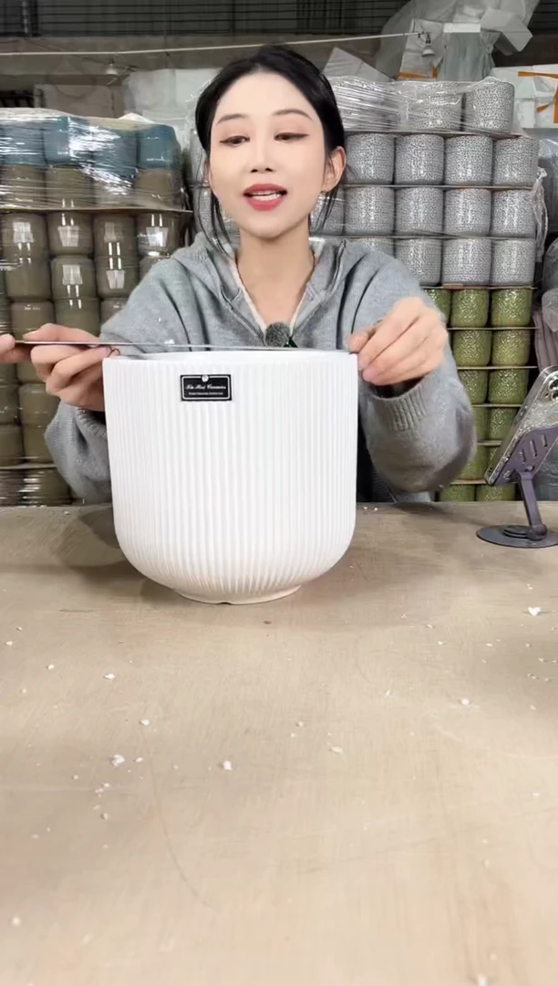 【闪购商品】陶瓷新款条纹哑白大号22x21