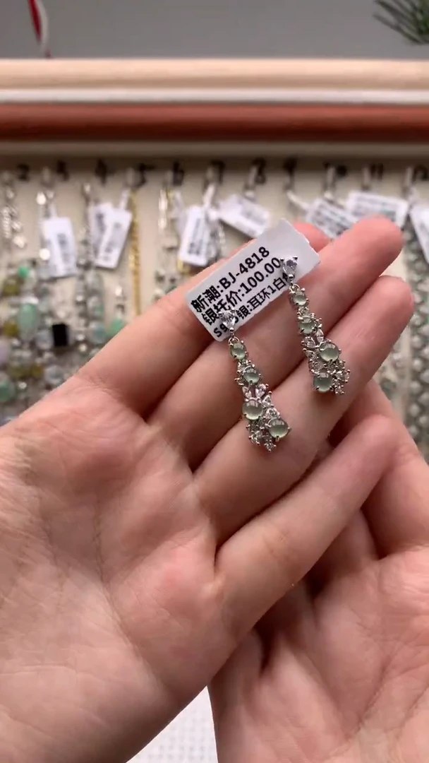 银S925镶嵌戒指翡翠耳饰12