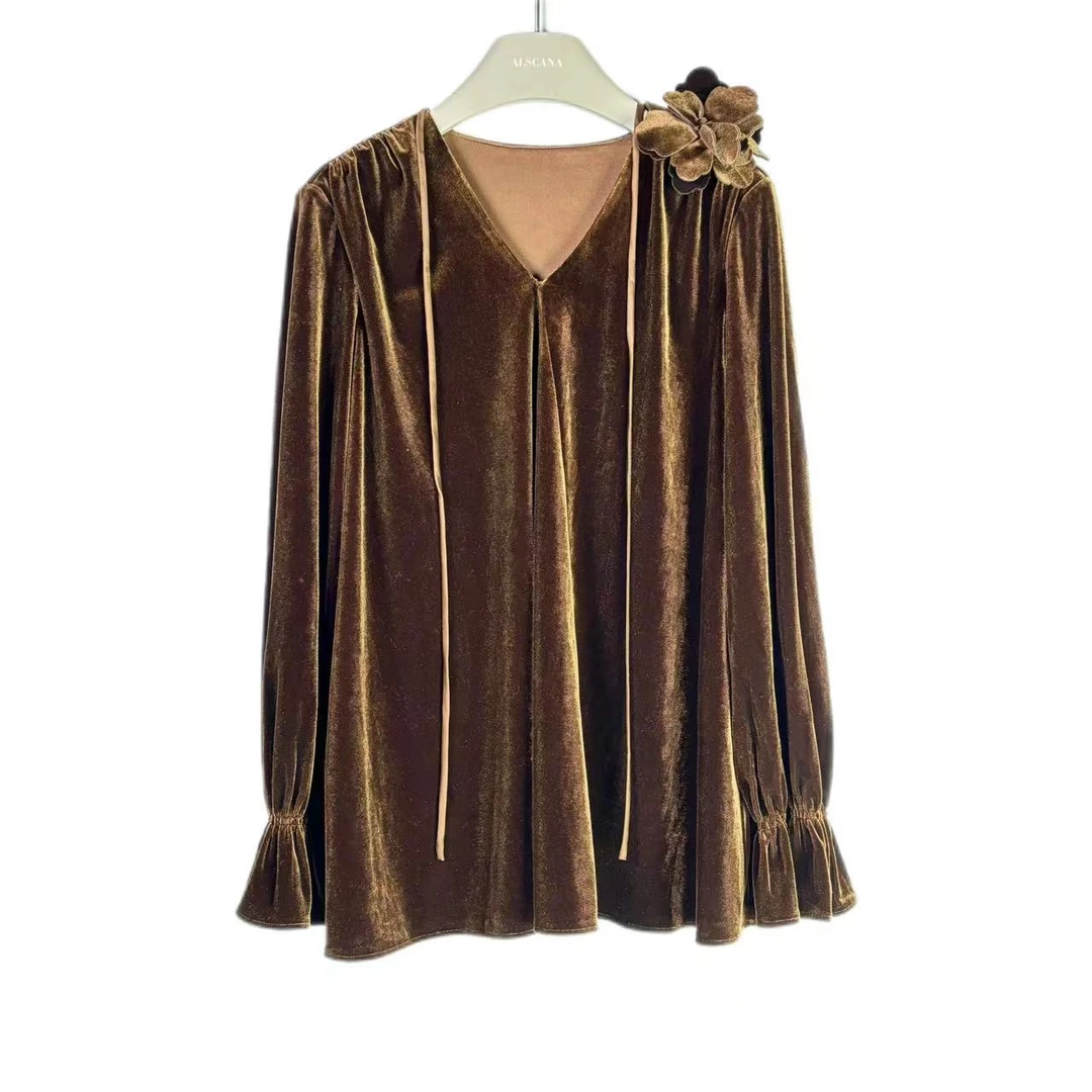 【公主高定】丝绒V领衬衫YT4228