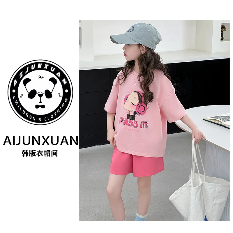 【专属定制】2025韩版女童套装夏季洋气大童运动休闲短裤短袖两件套