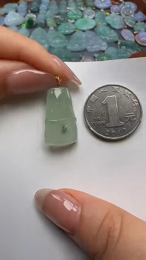 翡翠18K金镶嵌吊坠(不含链)竹节