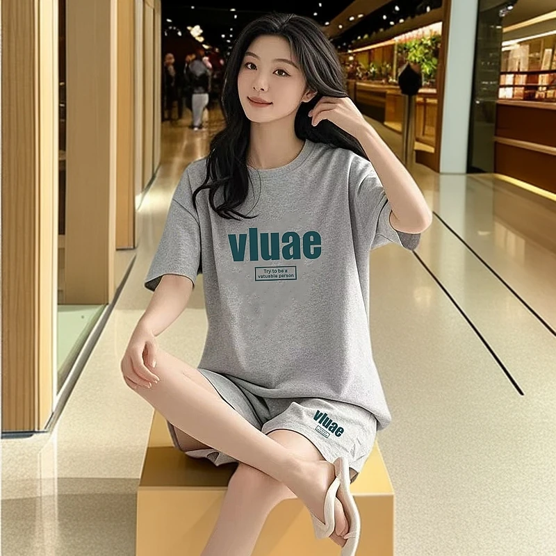 显白夏季套装女短袖学生大码宽松韩版时尚短裤减龄休闲运动两件套
