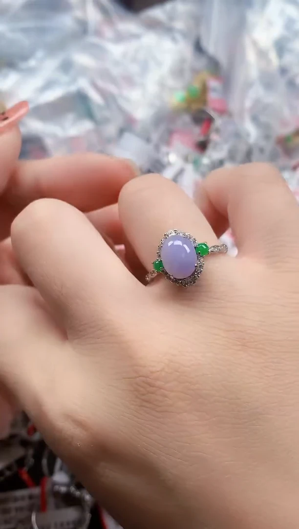 银S925镶嵌戒指翡翠天然A货缅甸翡翠