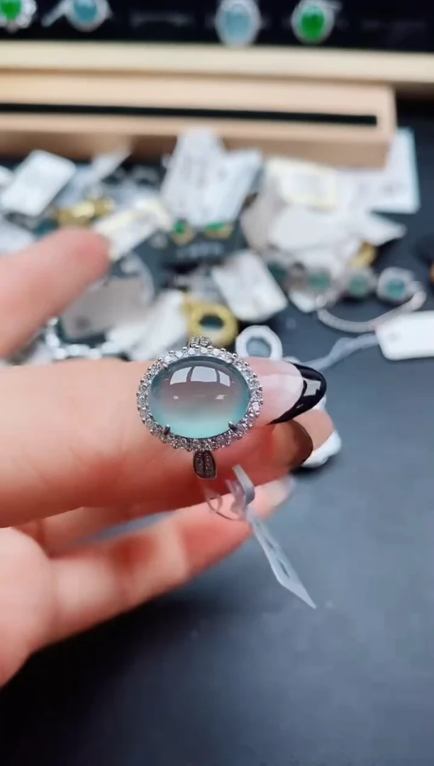 翡翠戒指银S925镶嵌50800