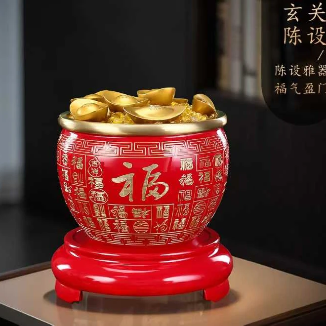 2026新款《喜庆红新年百福缸》冰箱客厅黄铜米缸招财米缸百福铜缸