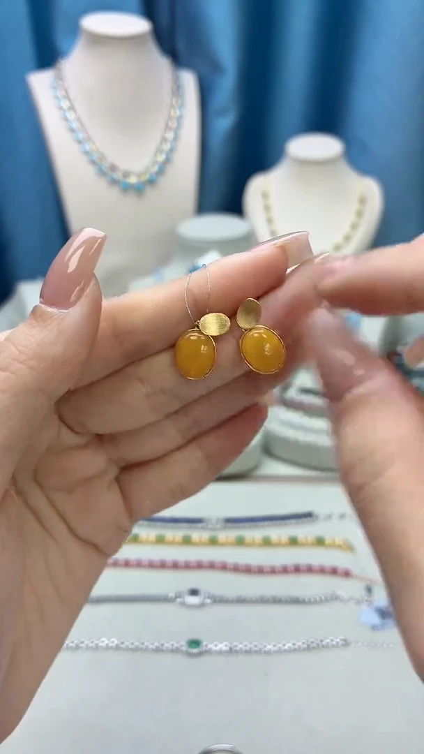 蜜蜡银S925镶嵌耳饰456JH0101产品一个（多样性）