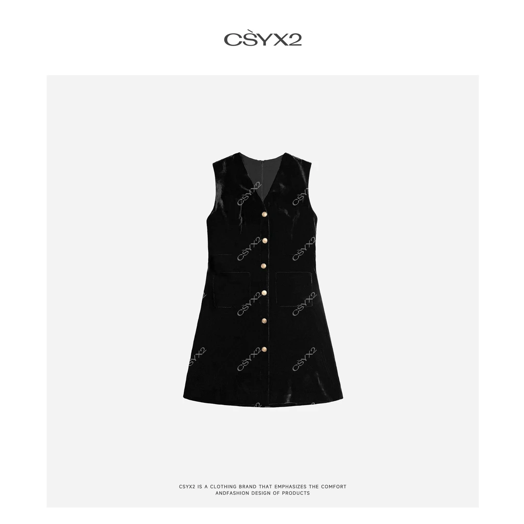 CsyX2-2025S/S早秋新款“黑丝带”100丝绒经典法式连衣裙CA5XL010
