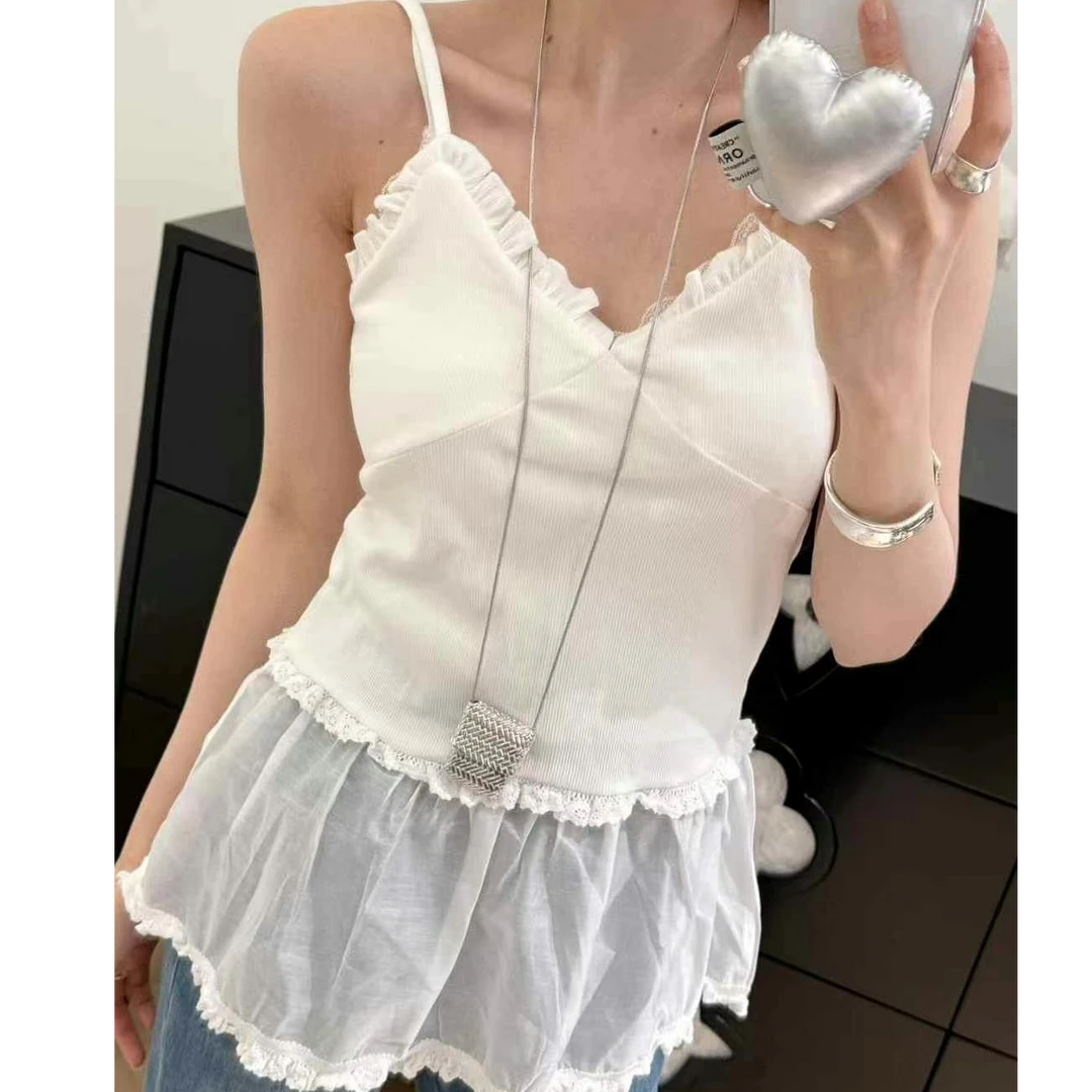 【慧美家】2025春季新款蕾丝拼接花边吊带背心7073