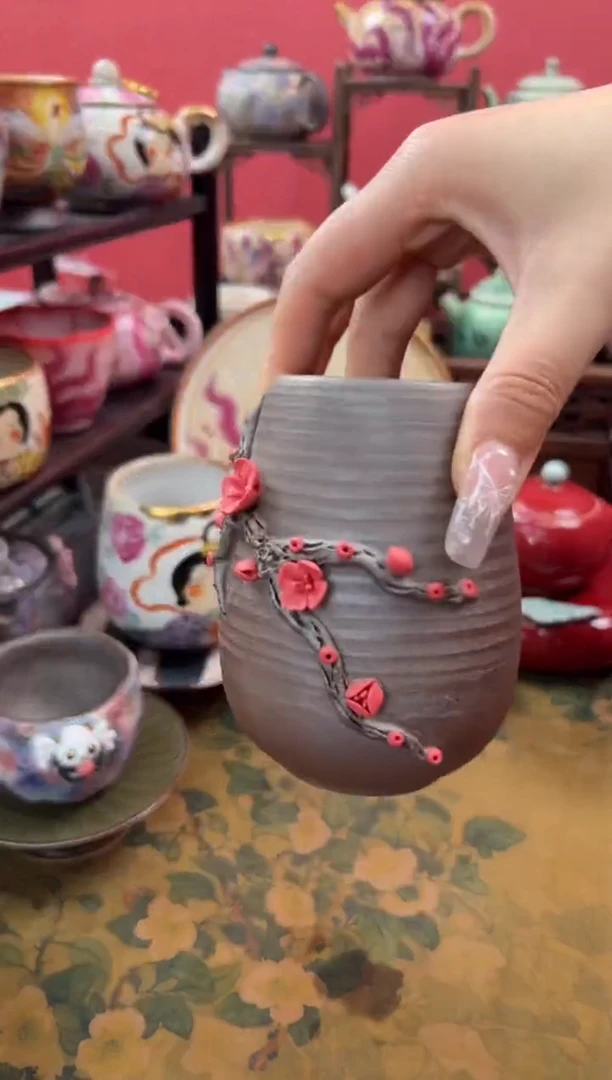 【闪购商品】素慕堂老陶泥捏花梅花茶道筒