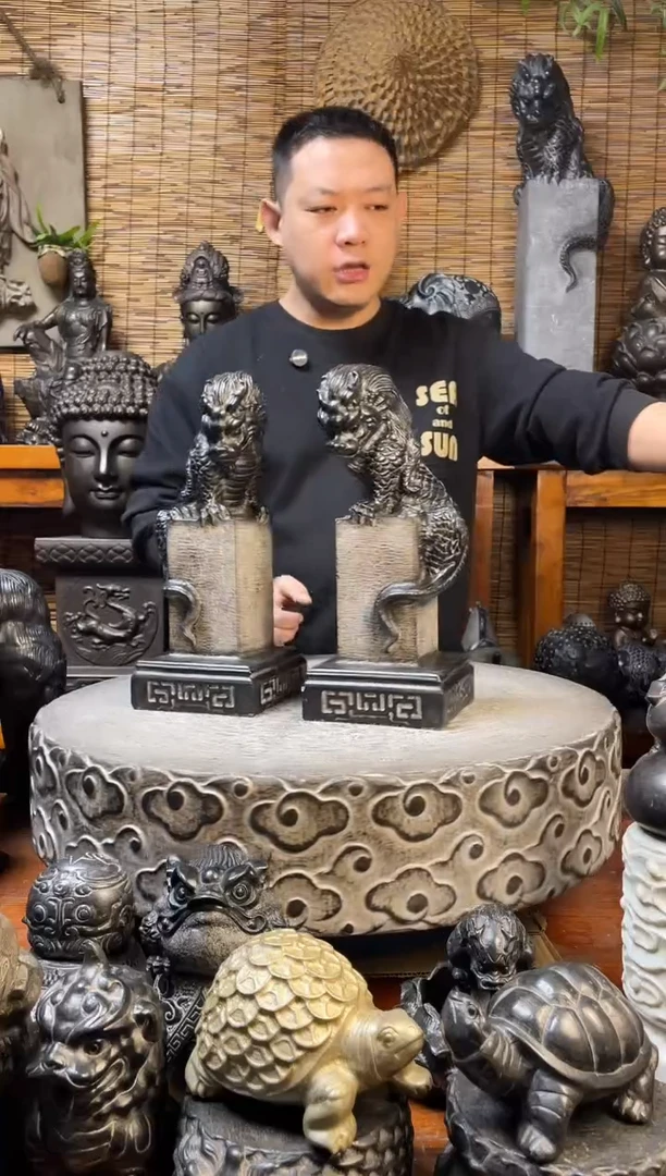 石材33吸水兽立柱一对天然青石雕刻