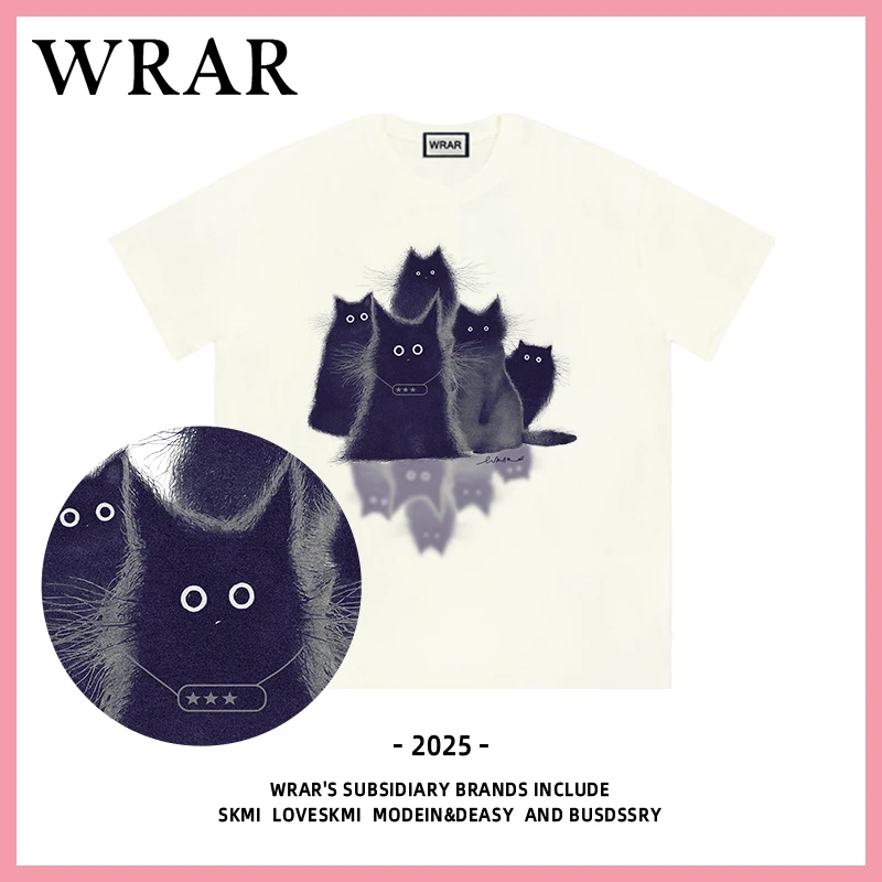 【五只小猫】Pocket口袋服饰 新品圆领透气宽松T恤情侣半袖印花