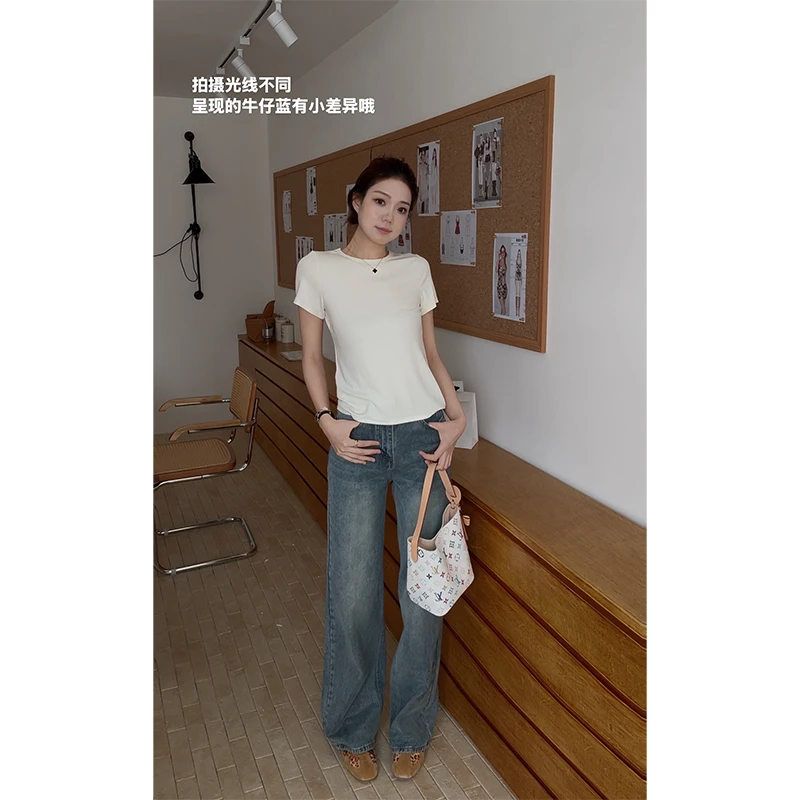 48h【窄版不挑腿形】加长水洗复古垂坠感高腰窄版直筒长裤女SP070