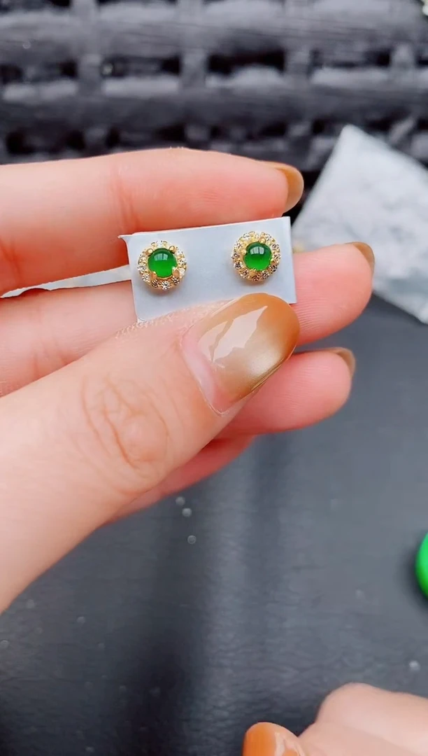 【闪购商品】翡翠耳饰银S925镶嵌天然a货翡翠1201