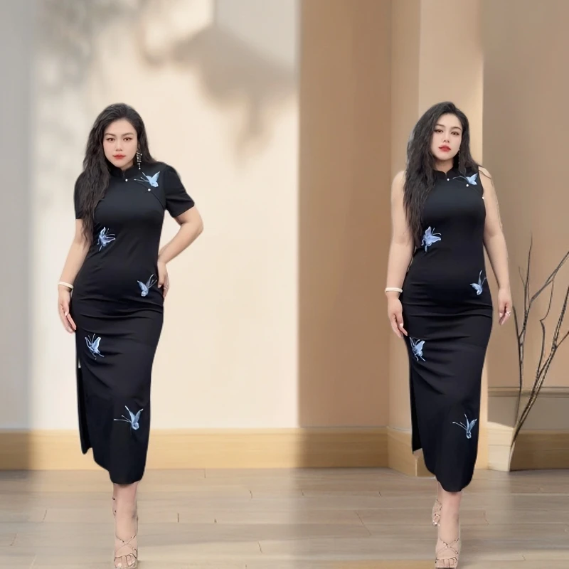 宋美人【蝴蝶美学】大码女装复古改良旗袍连衣裙