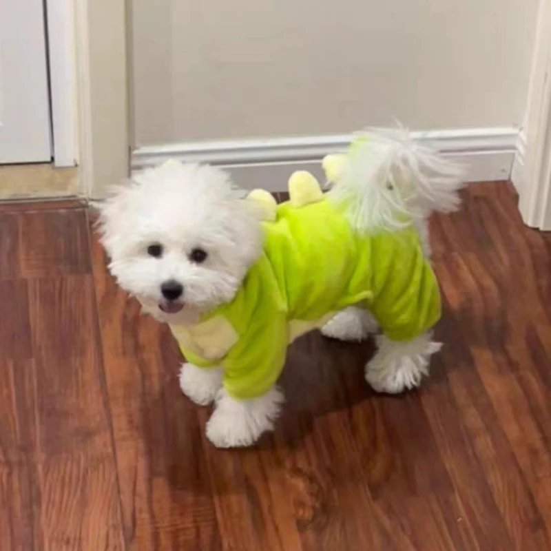 可爱小恐龙变身装狗狗衣服秋冬季法兰绒保暖泰迪比熊猫咪宠物服饰