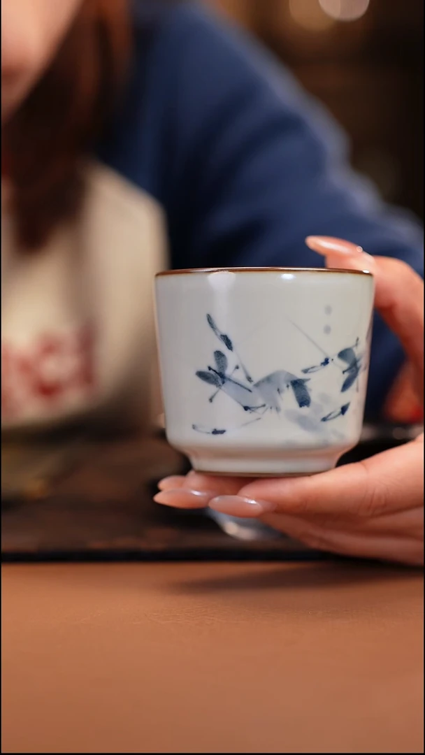 福利价 气窑 月影白虾趣图直筒杯 惜缘底款