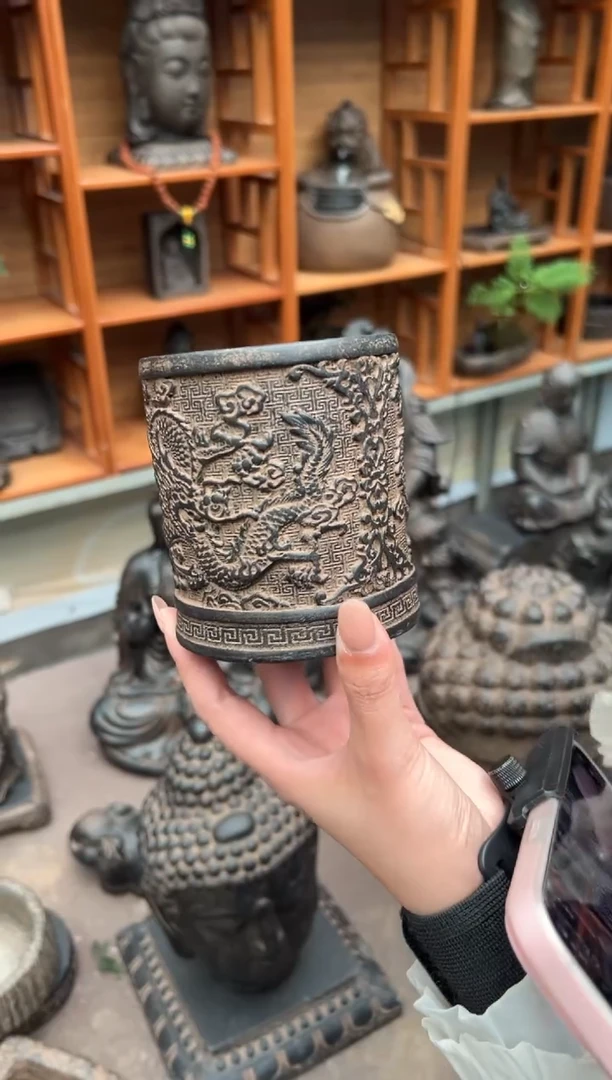 陶土【火山泥】双龙笔筒