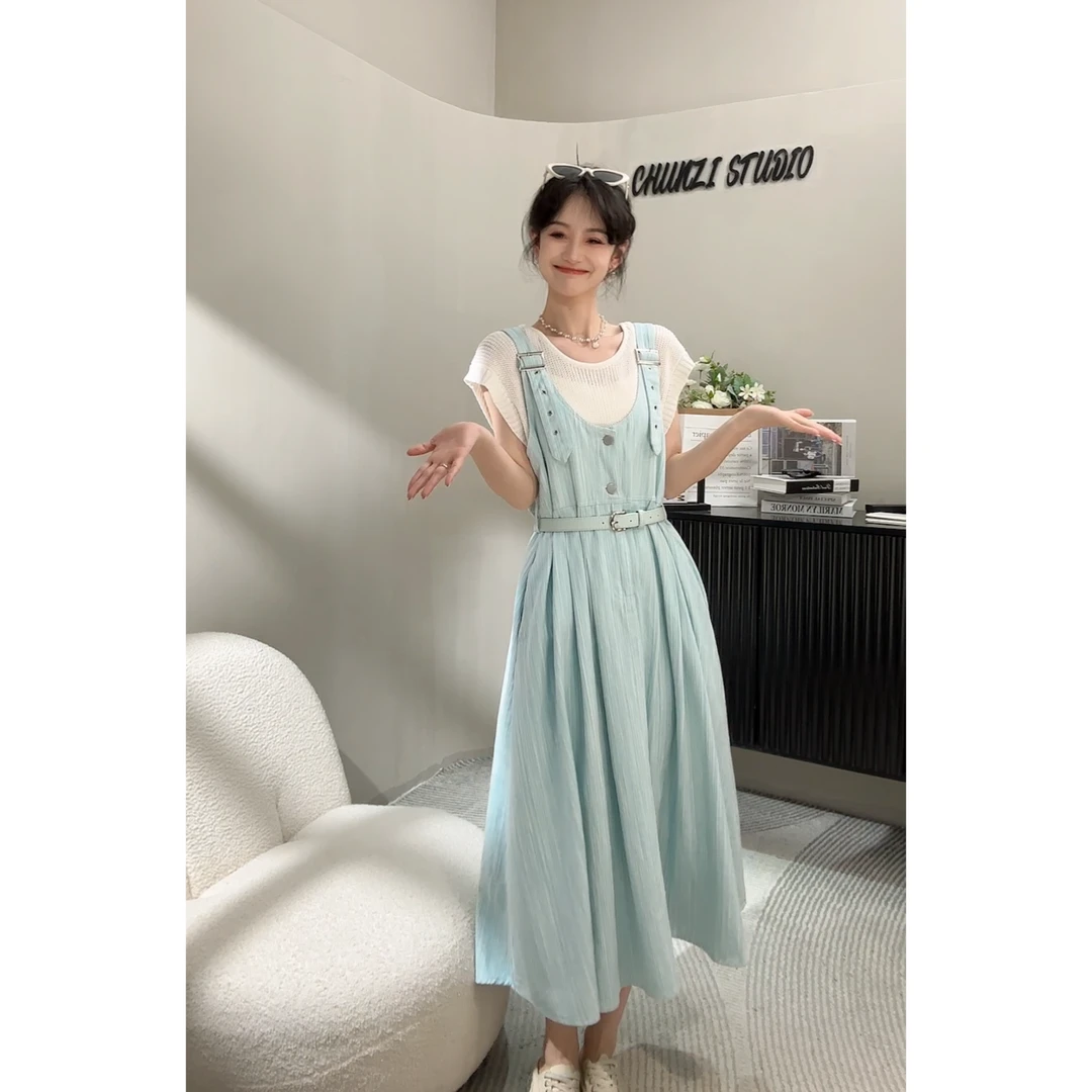 100%棉 减龄显瘦可爱背带裙送腰带【10393C】