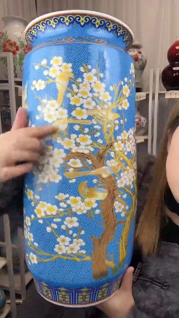 摆件陶瓷景德镇珐琅彩画卷筒高45