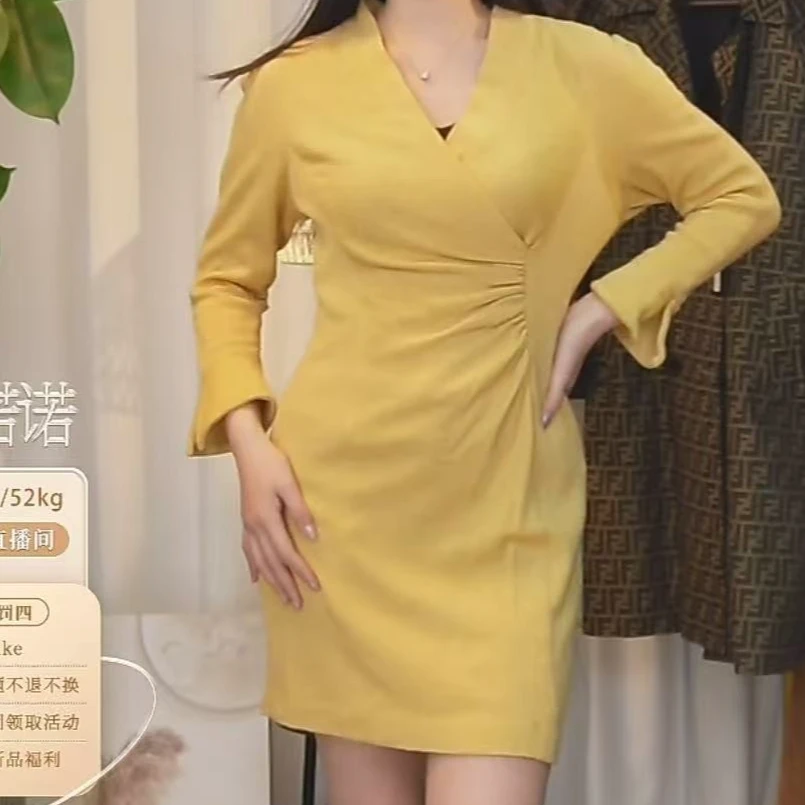 95新 DIOR/迪奥 迪奥黄色秋冬气质春季连衣裙/fy1991