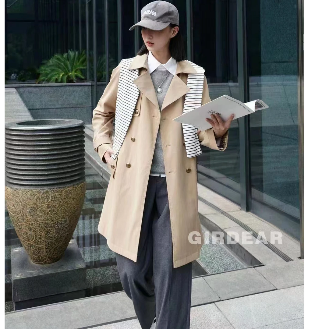 GIRDEAR/哥弟新款女装气质中长款双排扣腰带长袖风衣外套1400666