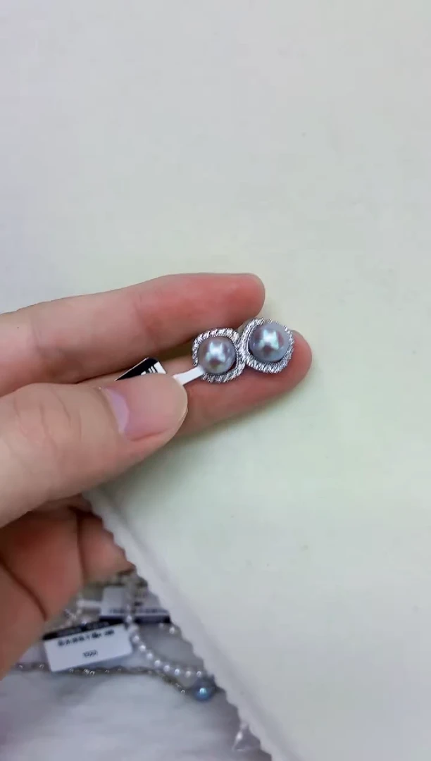 银S925镶嵌DA海水珍珠耳饰8-9 y799