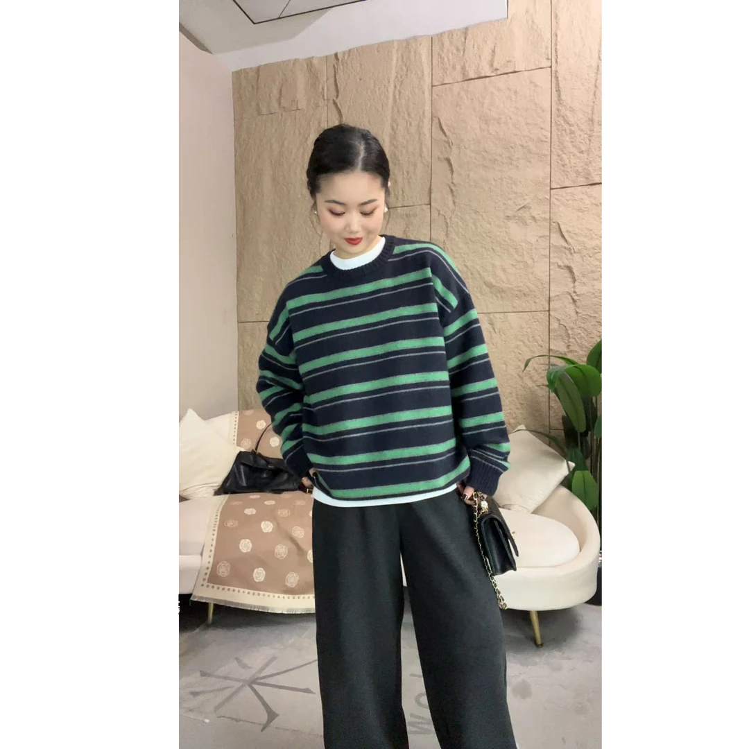 欧版洋气条纹套头-休闲宽松减龄百搭毛衣（Y-51112款）
