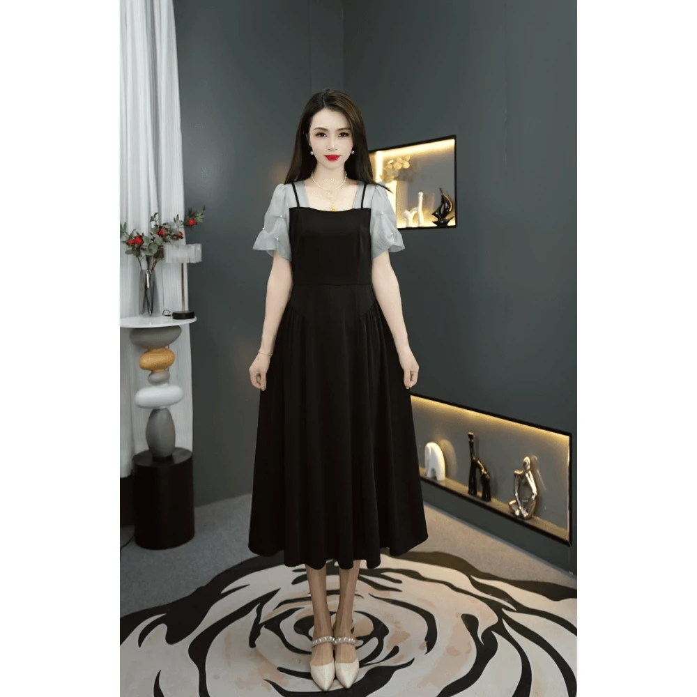 A982外出洋气裙子法式连衣裙轻奢小众高级感女装小黑裙2025夏新款
