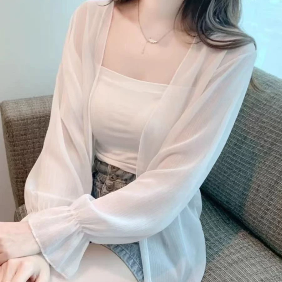 D6315女夏季净版百搭轻薄款冰丝喇叭袖小披肩外搭开衫