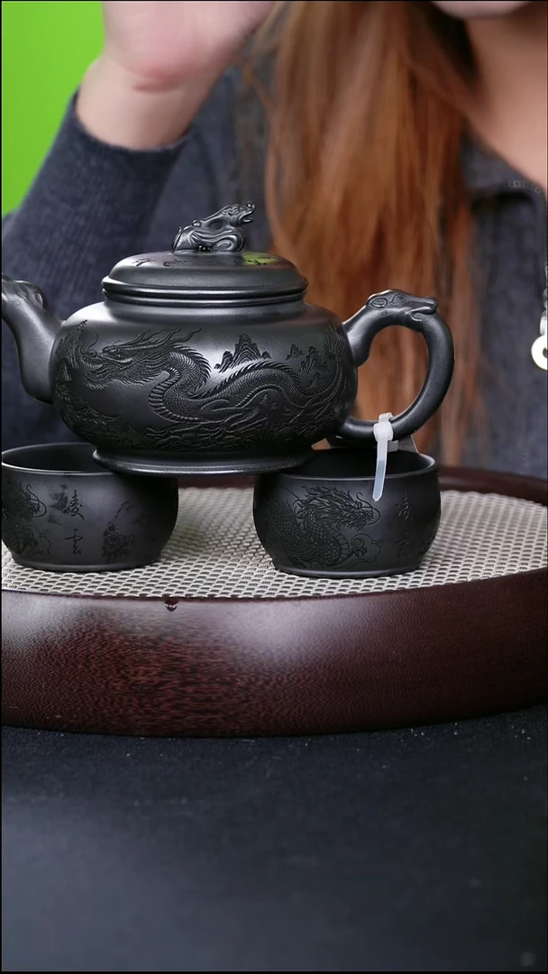 茶壶紫砂宜兴紫砂壶虎啸龙吟一壶两杯h08066