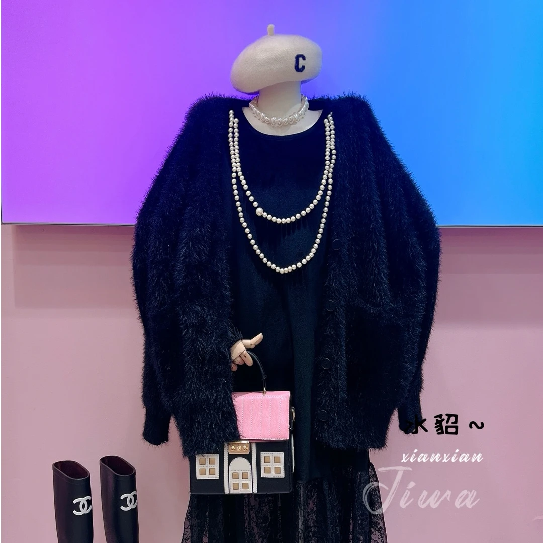 【纯熙+】90252秋冬新款毛绒毛衣针织开衫外套女韩版宽松百搭