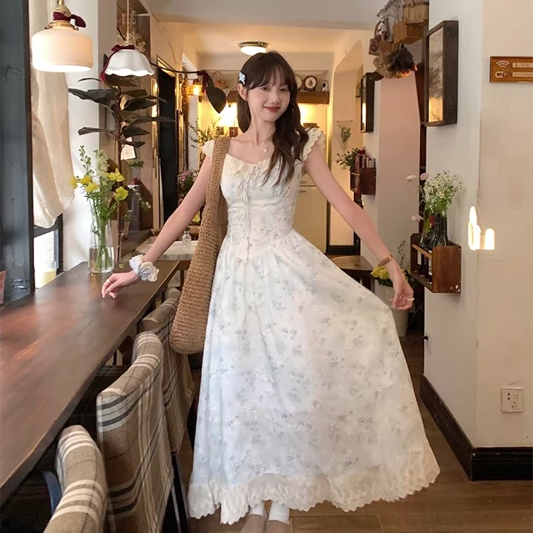 【夏季新款】小飞袖法式碎花连衣裙女甜美收腰显瘦公主洋气衣服女