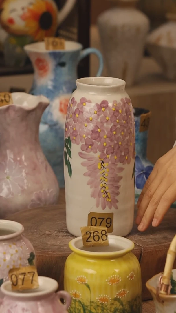 陶瓷景德镇设计师手作花器摆件侘寂风@M07915@