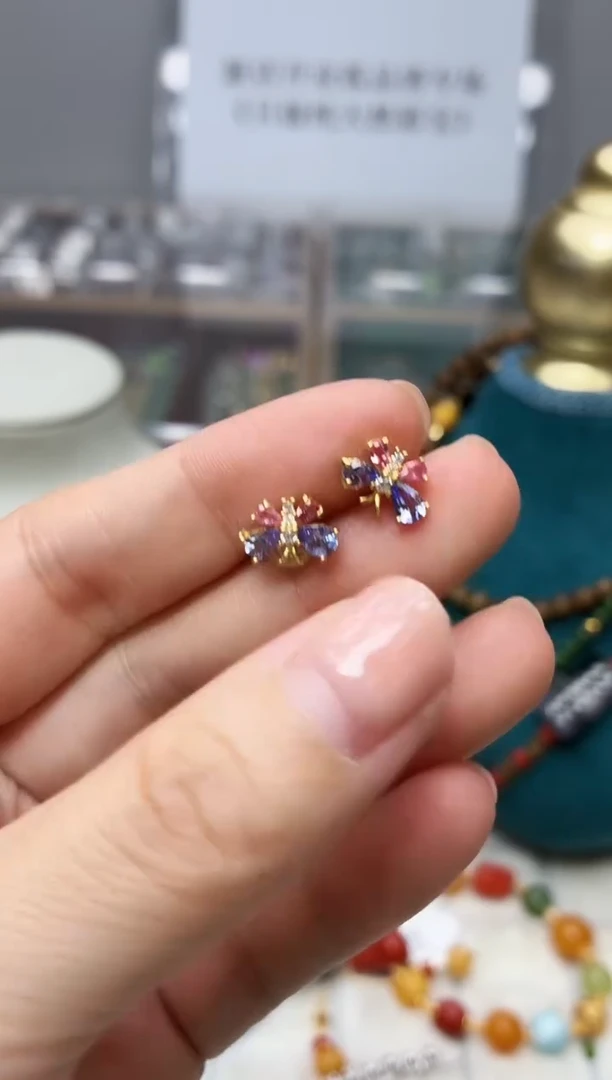 银S925镶嵌耳饰坦桑石413BJ1213产品一个（多样性）