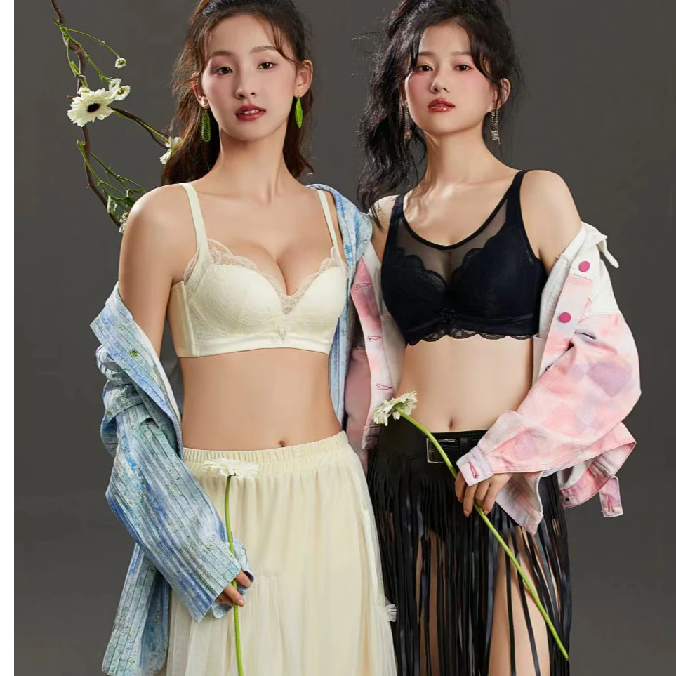 花漾兔耳朵水晶杯软钢圈设计大胸显小性感文胸女士