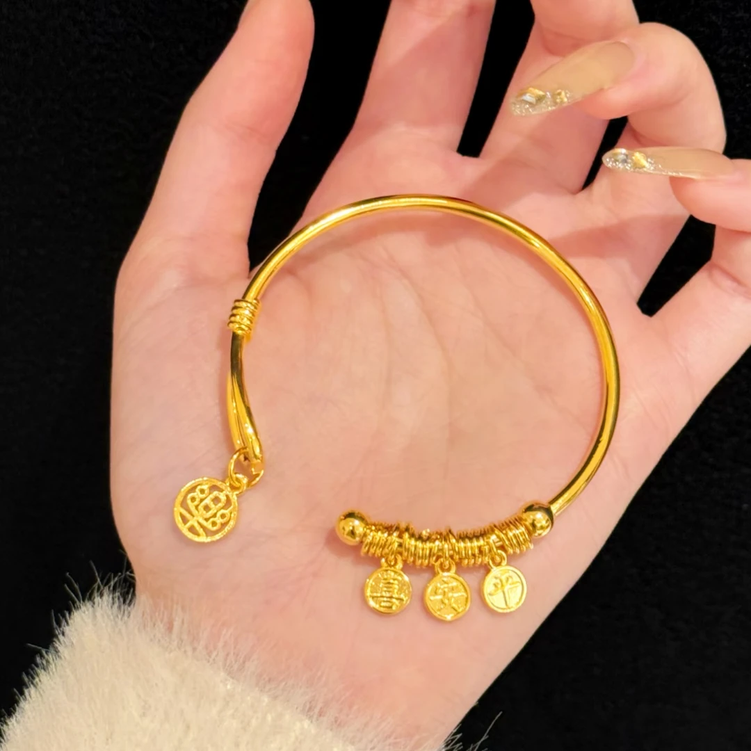 铜合金手镯 新中式国风平安喜乐手镯女款精美气质百搭不掉色镯子