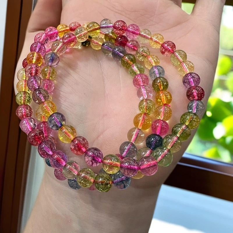 精美冰透碧玺卡6毫米三圈手串