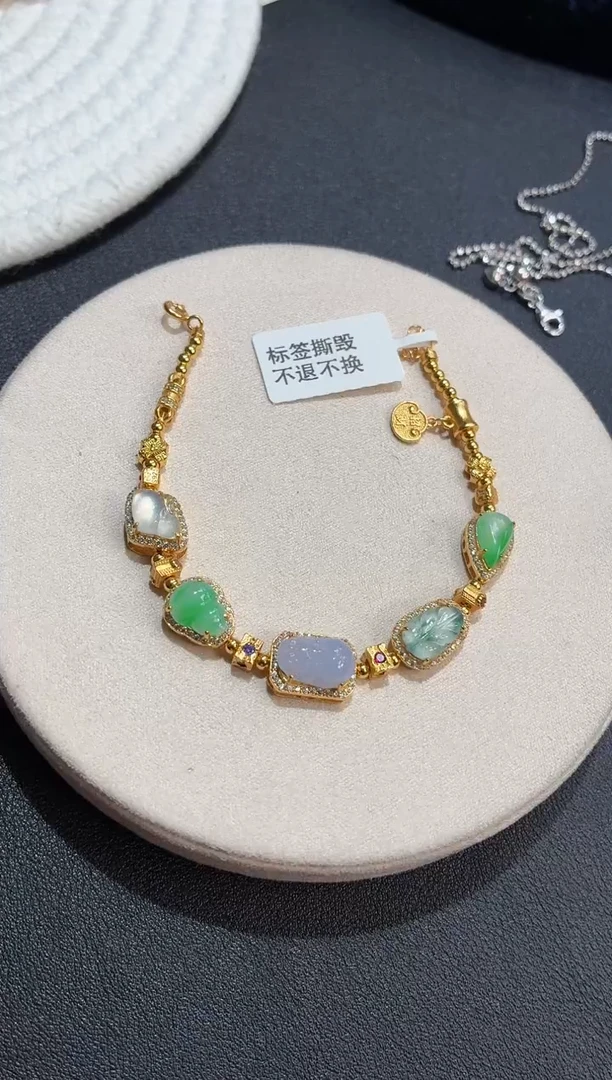 吊坠(不含链)银S925镶嵌翡翠手链